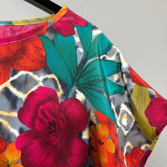 Bentley Women's Vintage Bold 80's Boxy Floral Top - Size Small - Blue/Red/Green - Picture 5 of 5